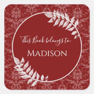 Cuadrada Pegatina del libro Red Elegant Damask