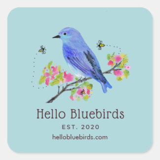 Cuadrada Pegatina del logotipo de Bluebirds Hello - Azul