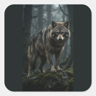 Cuadrada Pegatina del majestuoso lobo gris – Regalo de la n