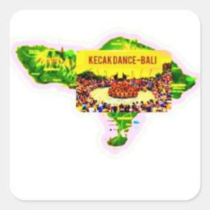 Cuadrada Pegatina del mapa de Bali, danza Kecak y patrimoni