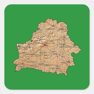 Cuadrada Pegatina del mapa de Bielorrusia