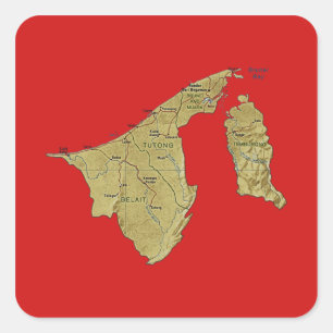 Cuadrada Pegatina del mapa de Brunéi