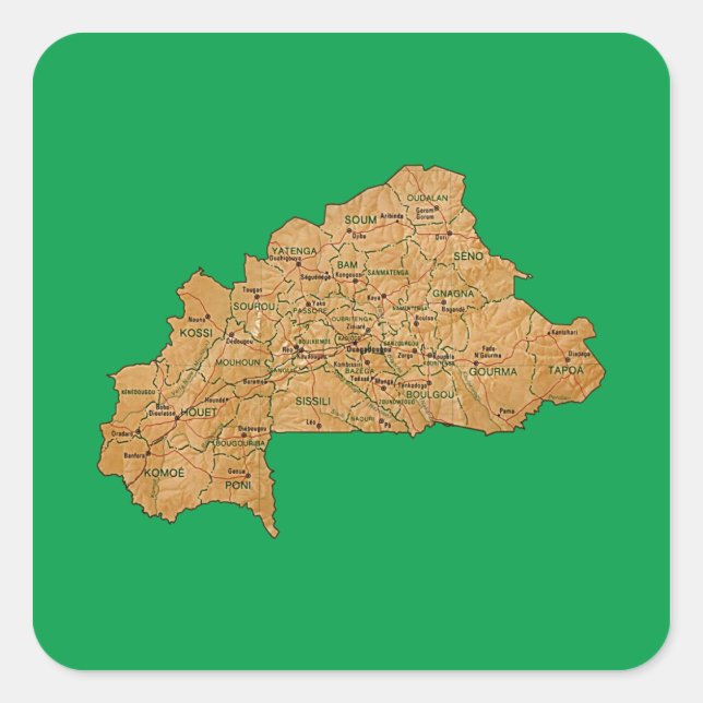 Cuadrada Pegatina del mapa de Burkina Faso (Anverso)