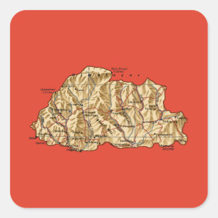Cuadrada Pegatina del mapa de Bután