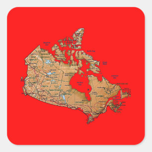 Cuadrada Pegatina del mapa de Canadá