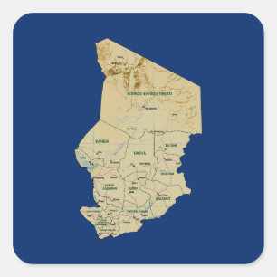 Cuadrada Pegatina del mapa de Chad