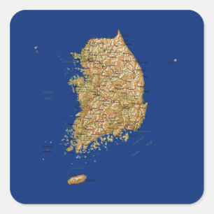 Cuadrada Pegatina del mapa de Corea del Sur