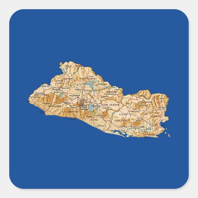Cuadrada Pegatina del mapa de El Salvador (Anverso)