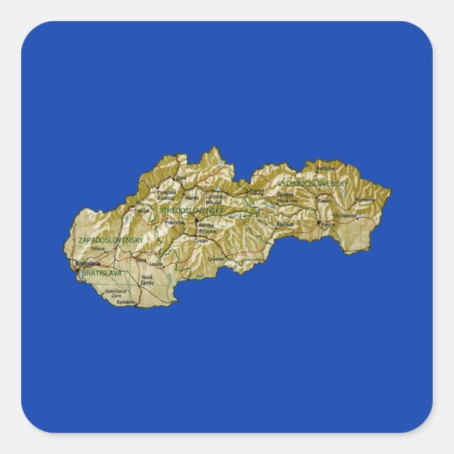 Cuadrada Pegatina del mapa de Eslovaquia (Anverso)