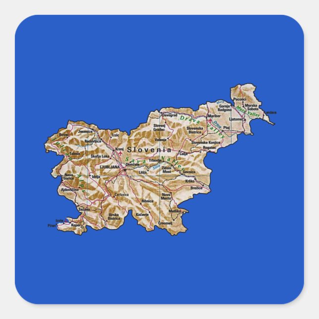 Cuadrada Pegatina del mapa de Eslovenia (Anverso)
