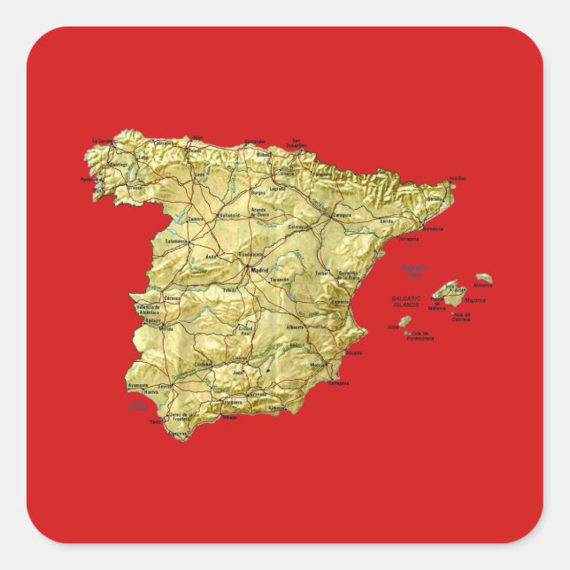 Cuadrada Pegatina del mapa de España (Anverso)