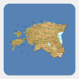 Cuadrada Pegatina del mapa de Estonia
