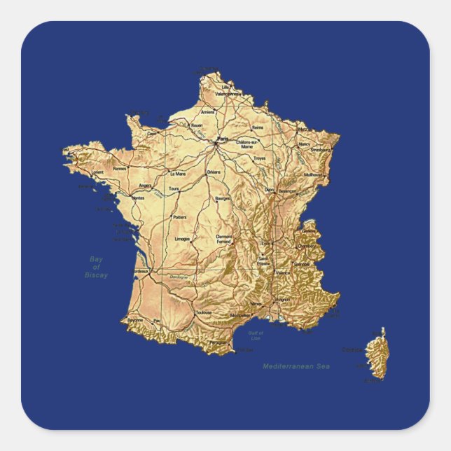 Cuadrada Pegatina del mapa de Francia (Anverso)