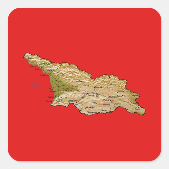 Cuadrada Pegatina del mapa de Georgia (Anverso)