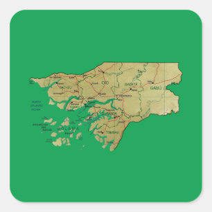 Cuadrada Pegatina del mapa de Guinea-Bissau
