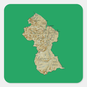 Cuadrada Pegatina del mapa de Guyana