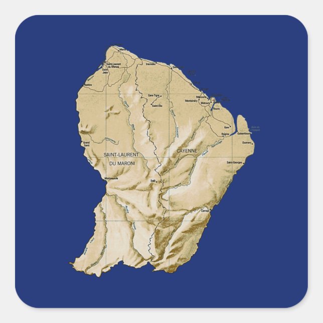 Cuadrada Pegatina del mapa de Guyane (Anverso)