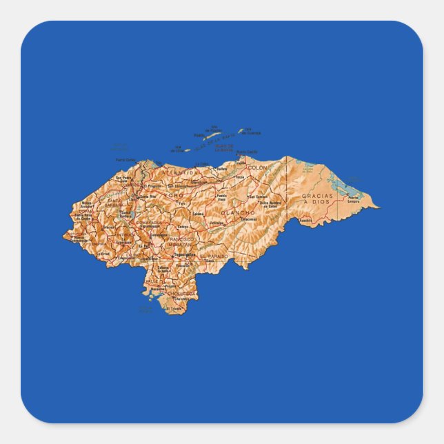 Cuadrada Pegatina del mapa de Honduras (Anverso)