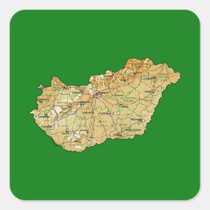 Cuadrada Pegatina del mapa de Hungría