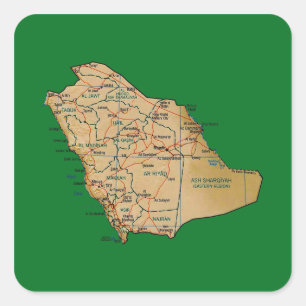 Cuadrada Pegatina del mapa de la Arabia Saudita