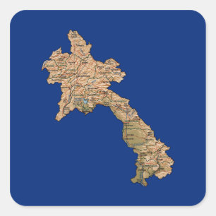 Cuadrada Pegatina del mapa de Laos