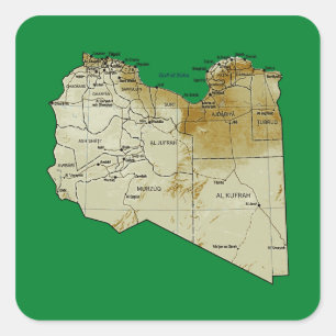 Cuadrada Pegatina del mapa de Libia
