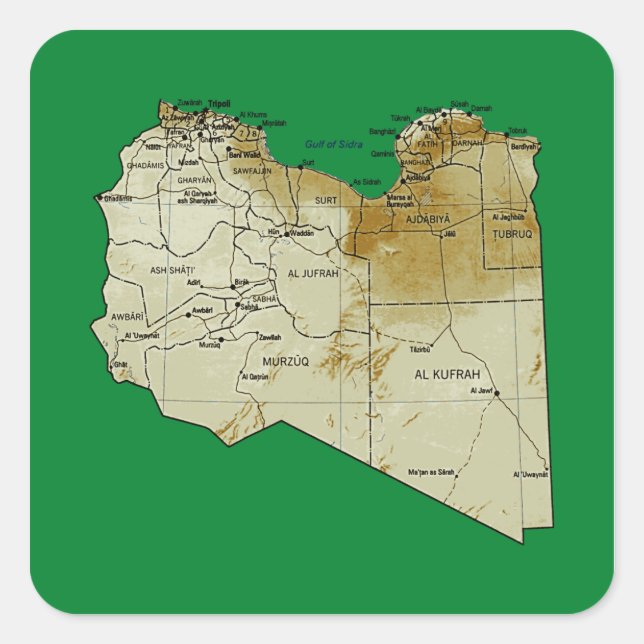 Cuadrada Pegatina del mapa de Libia (Anverso)