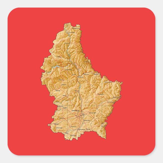 Cuadrada Pegatina del mapa de Luxemburgo (Anverso)