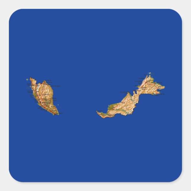 Cuadrada Pegatina del mapa de Malasia (Anverso)