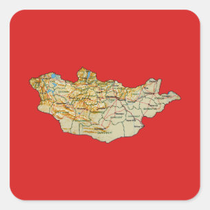 Cuadrada Pegatina del mapa de Mongolia