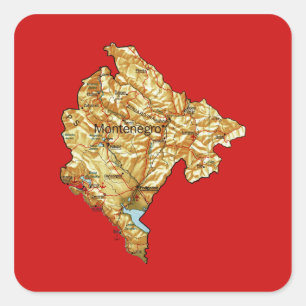 Cuadrada Pegatina del mapa de Montenegro