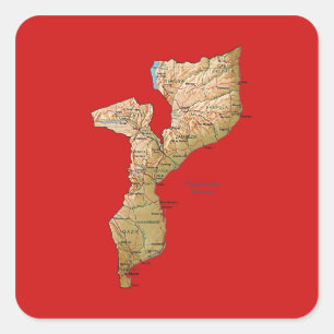 Cuadrada Pegatina del mapa de Mozambique