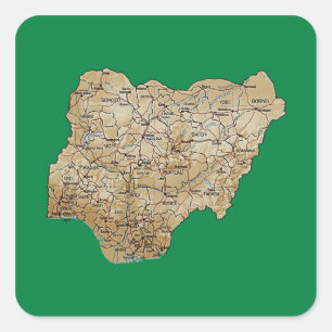 Cuadrada Pegatina del mapa de Nigeria