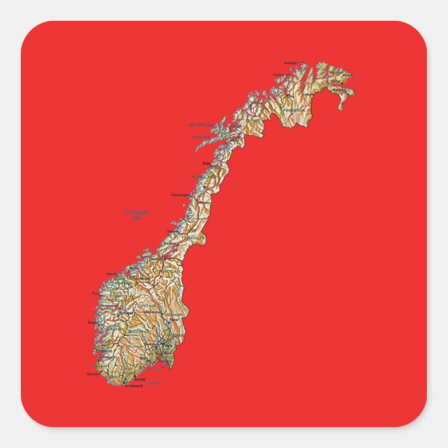Cuadrada Pegatina del mapa de Noruega (Anverso)