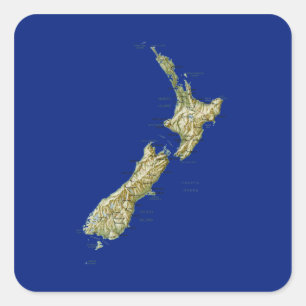 Cuadrada Pegatina del mapa de Nueva Zelanda