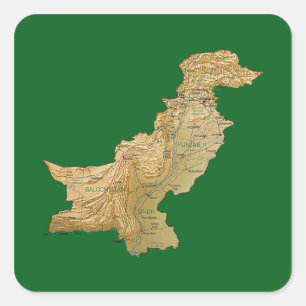 Cuadrada Pegatina del mapa de Pakistán