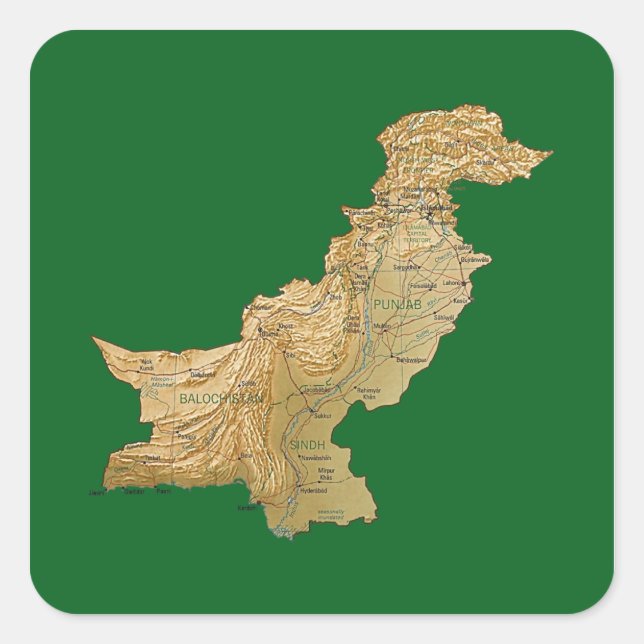 Cuadrada Pegatina del mapa de Pakistán (Anverso)