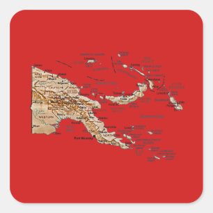 Cuadrada Pegatina del mapa de Papúa Nueva Guinea