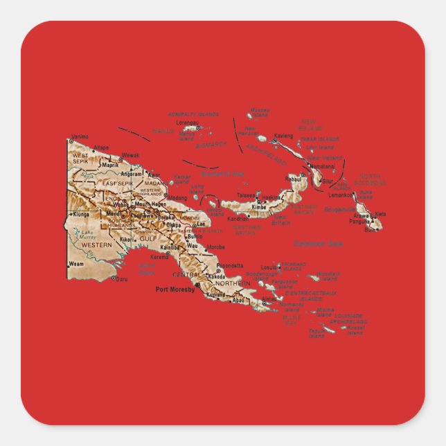 Cuadrada Pegatina del mapa de Papúa Nueva Guinea (Anverso)