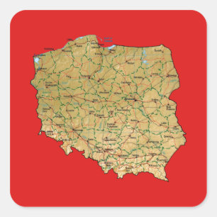 Cuadrada Pegatina del mapa de Polonia