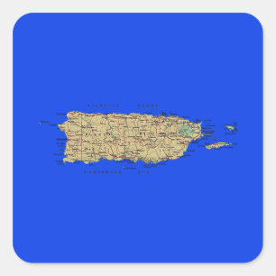Cuadrada Pegatina del mapa de Puerto Rico