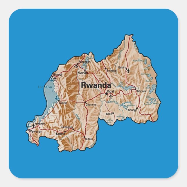 Cuadrada Pegatina del mapa de Ruanda (Anverso)