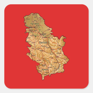 Cuadrada Pegatina del mapa de Serbia