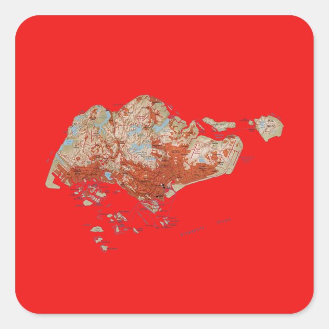 Cuadrada Pegatina del mapa de Singapur (Anverso)