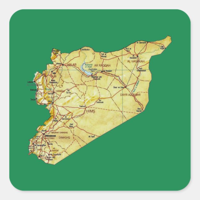 Cuadrada Pegatina del mapa de Siria (Anverso)