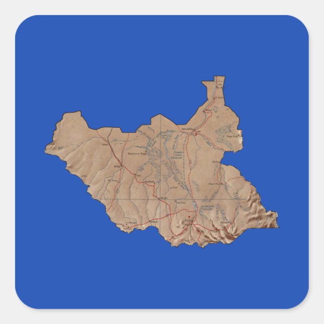 Cuadrada Pegatina del mapa de Sudán del Sur (Anverso)