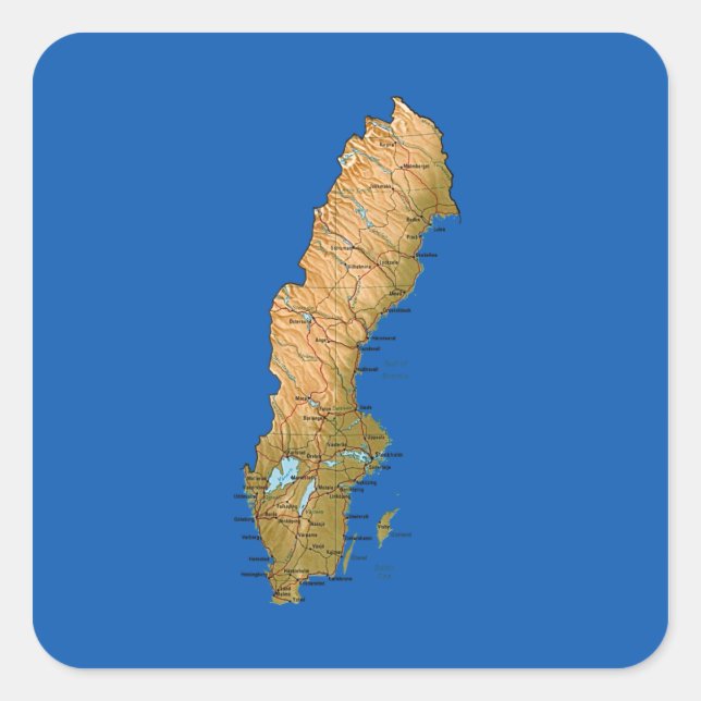 Cuadrada Pegatina del mapa de Suecia (Anverso)