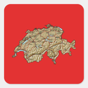 Cuadrada Pegatina del mapa de Suiza