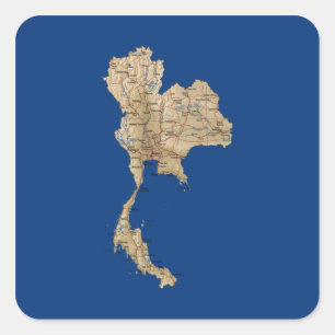 Cuadrada Pegatina del mapa de Tailandia