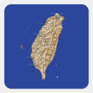 Cuadrada Pegatina del mapa de Taiwán